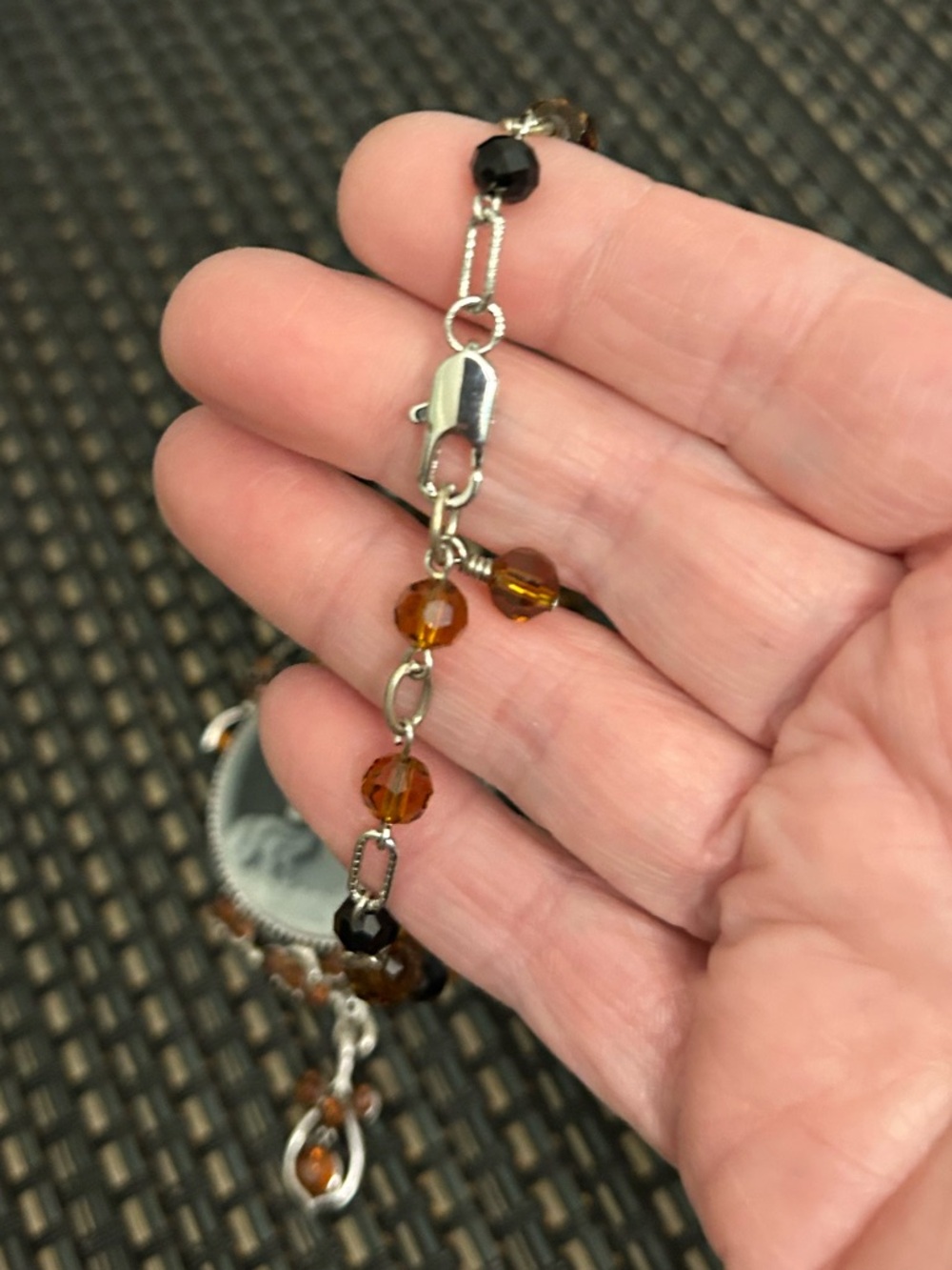 Hand Crafted Cameo Necklace with Brown and Black Crystals - Picture 7 of 7